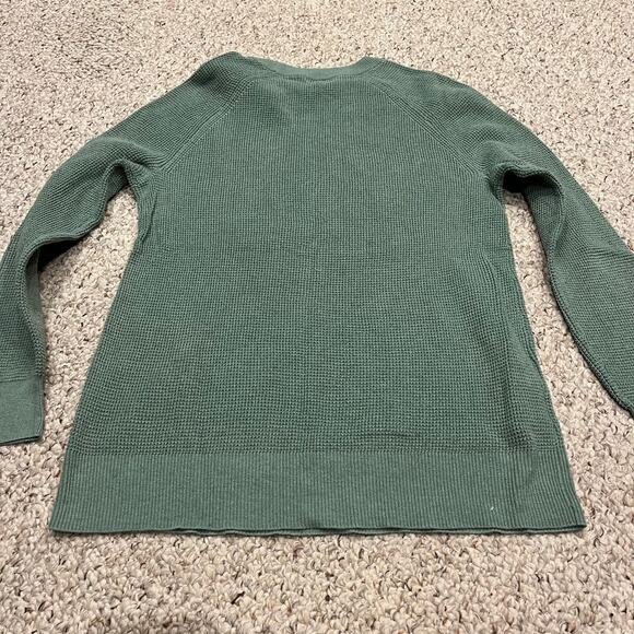 Eddie Bauer Cotton Blend Waffle Knit Sweater Sz M Green Casual Fall Cozy - Picture 6 of 6